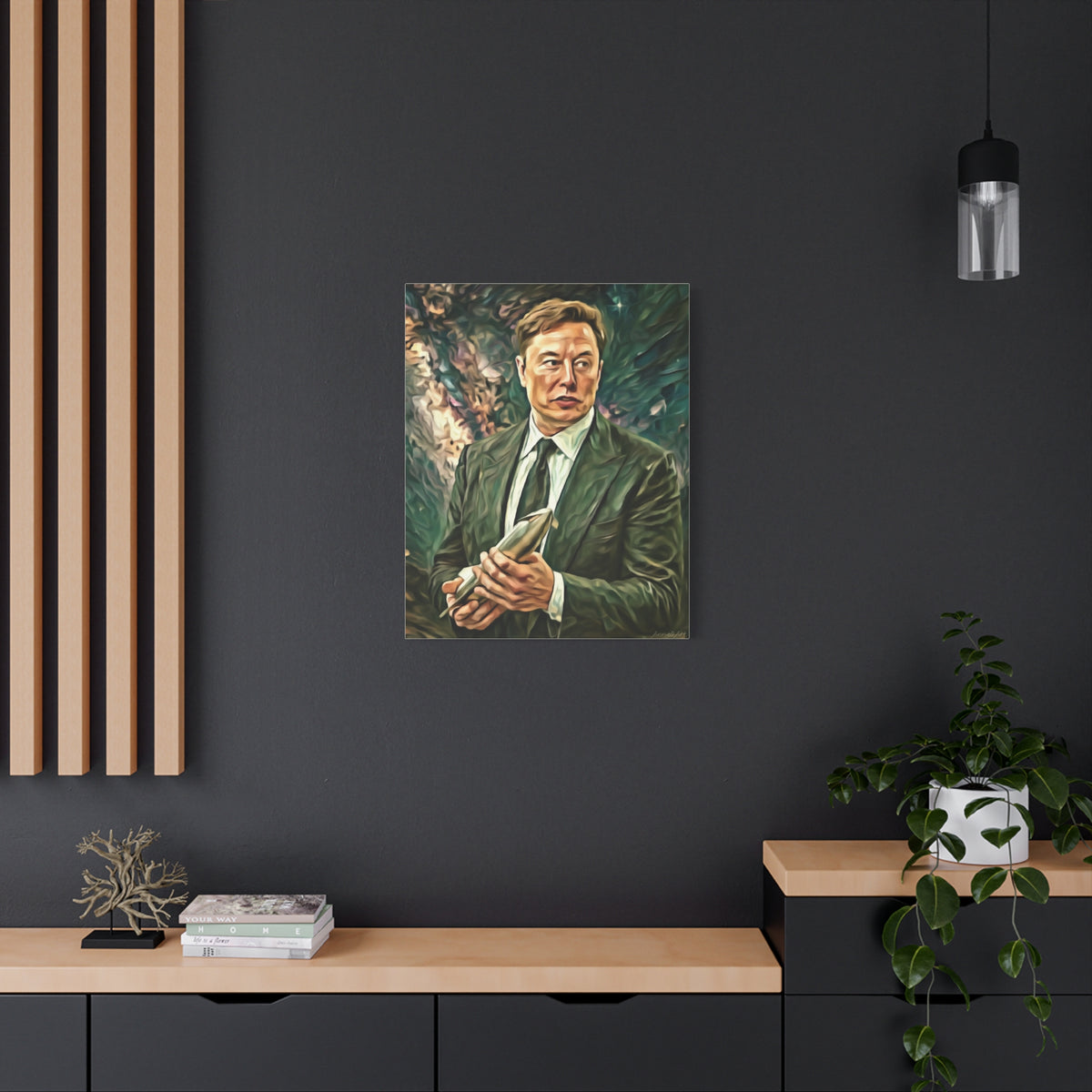 Elon Musk Holding Rocket, Oil-Paint Effect Canvas