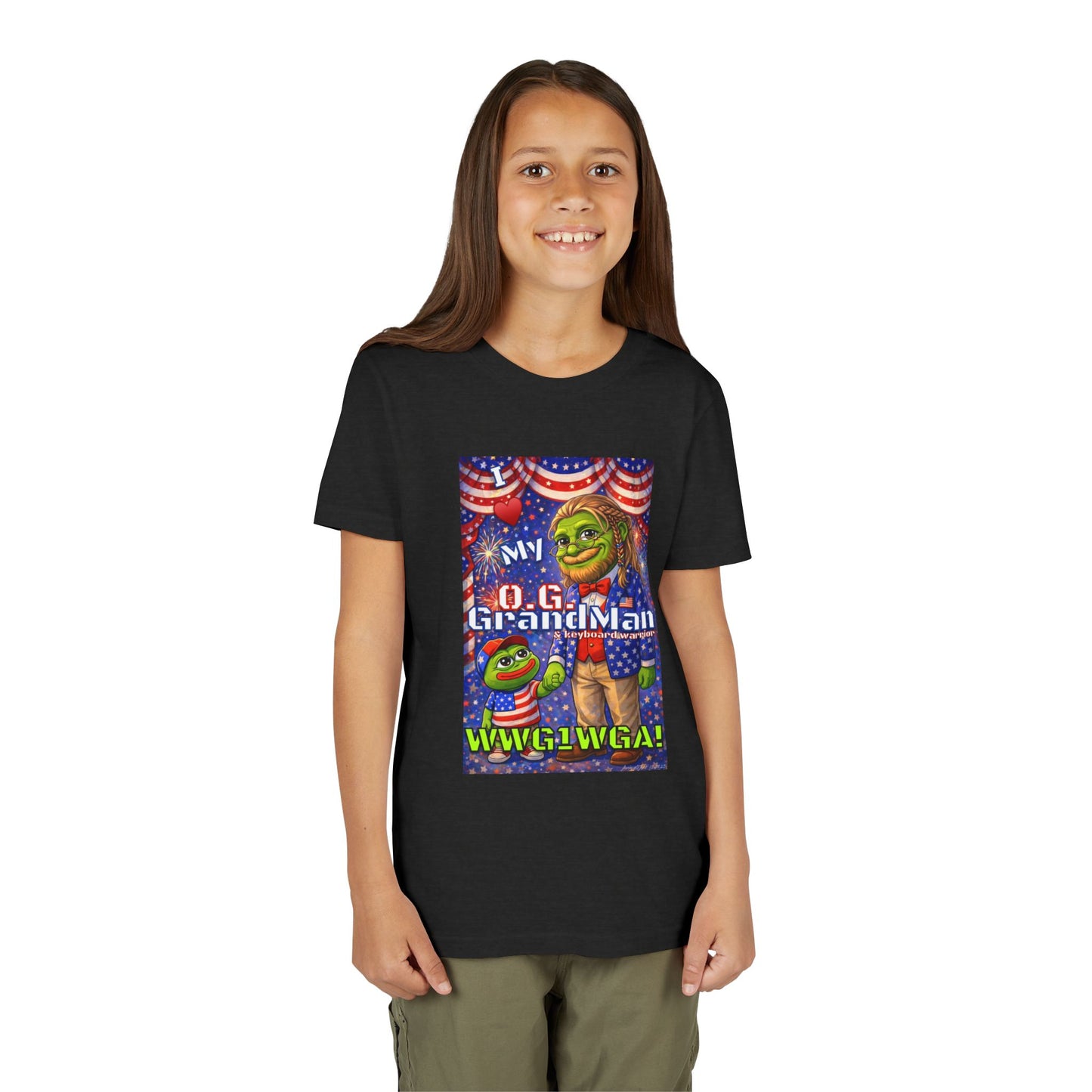 GrandMan/Grandpa Keyboard Warriors for your Littles - “I ♥️ My O.G. GrandMan" Patriotic Pepe WWG1WGA Kids T-Shirt