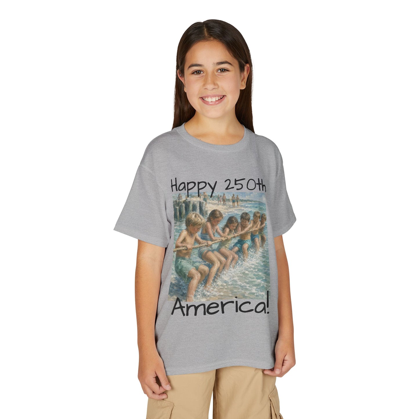 Youth Tee — "Happy 250th America!" Vintage Summer Beach Kids T‑Shirt