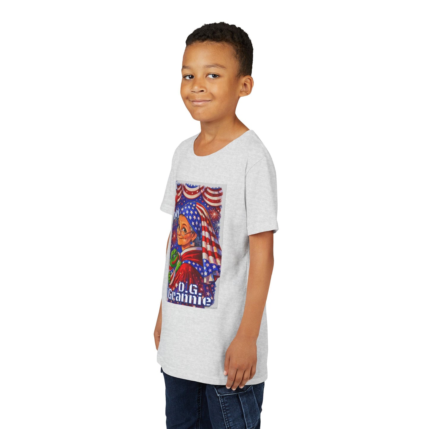 Grandma Anons & Keyboard Warriors for your Littles, “I ♥️ My O.G. Grannie" Youth T-Shirt – American Flag Grandma Design