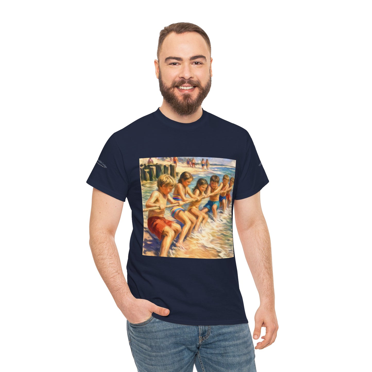 Honeysuckle Lodge Vintage Beach Print tee shirt front/back ("Honeysuckle Lodge - 50+ years of fun in the sun")