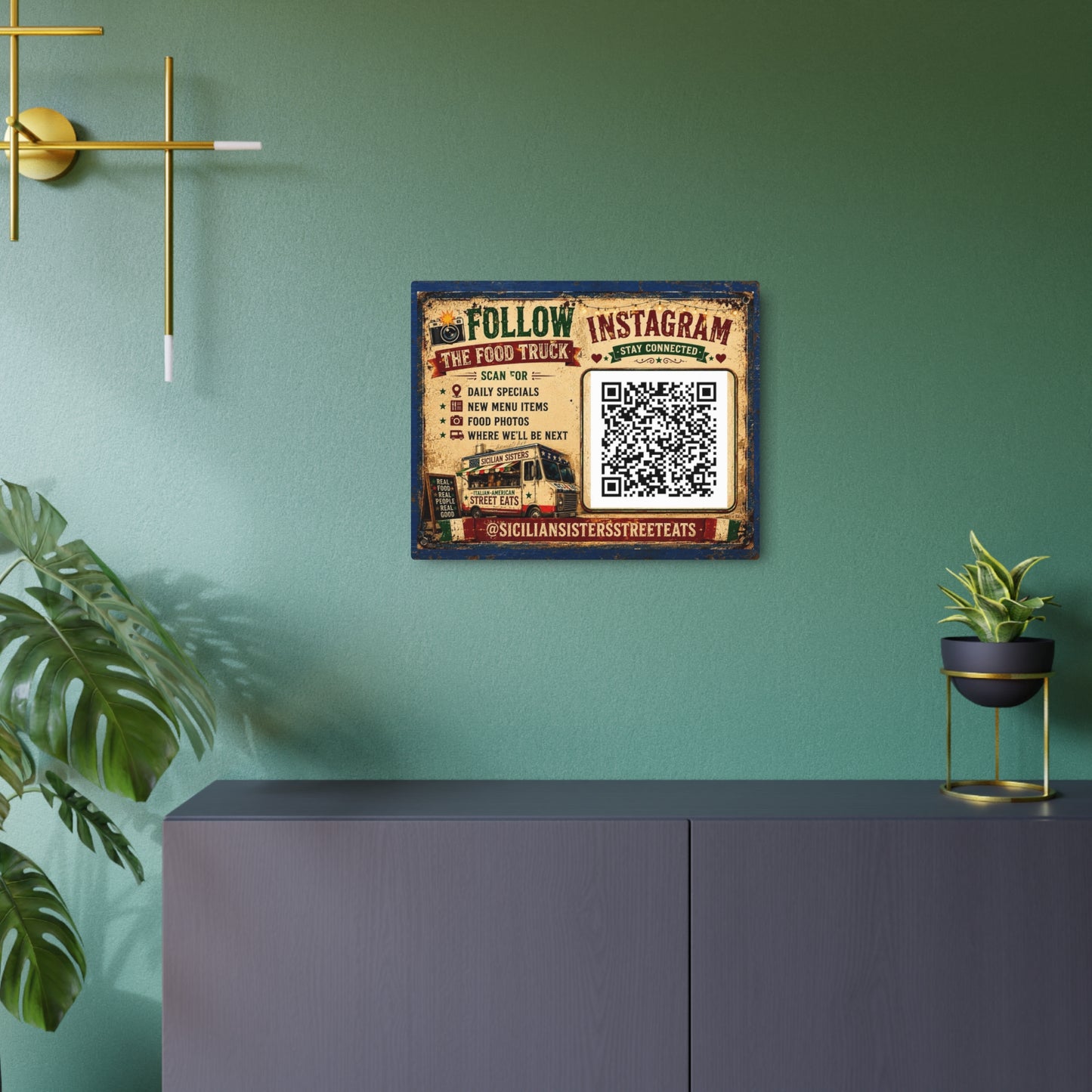 CUSTOM 20x16 w/QR CODE—Metal Art Sign - Vintage Food Truck Instagram QR Promotional Plaque