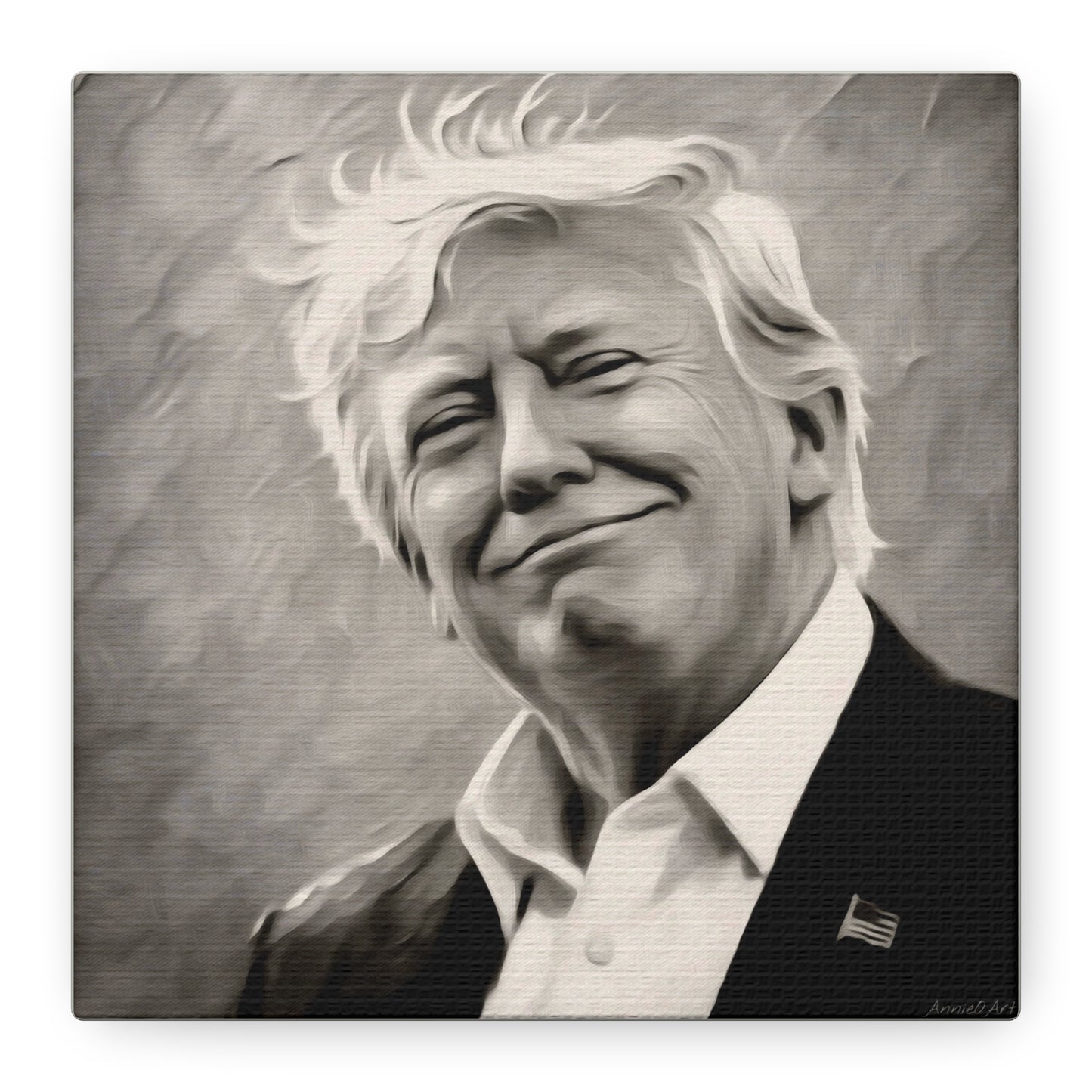 Trump Portrait B&W-Canvas Monochrome Oil-Style Wall Art