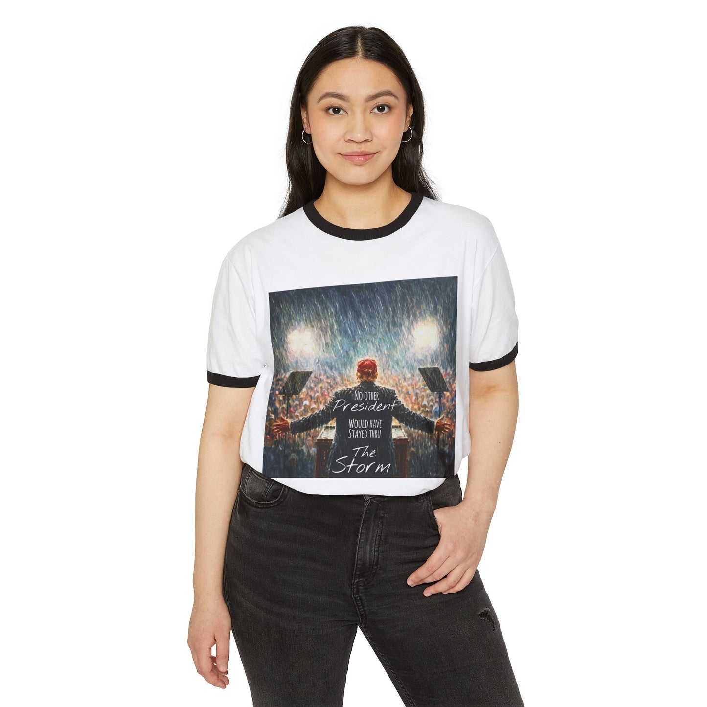 Trump Ringer T-Shirt — "The Storm" Front Graphic & "Happy Birthday America" Back Retro Print