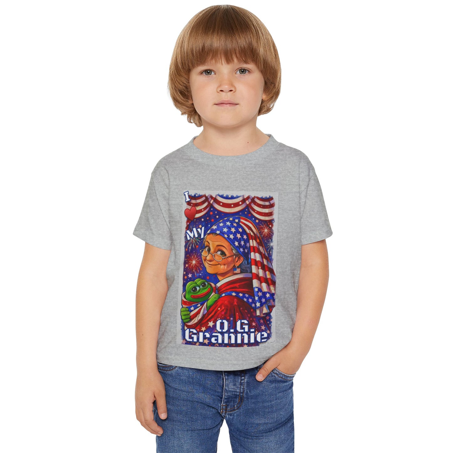 Grandma Anons for your Littles-“I ♥️ My OG Grannie” Toddler T‑Shirt — American Flag Grandma Design