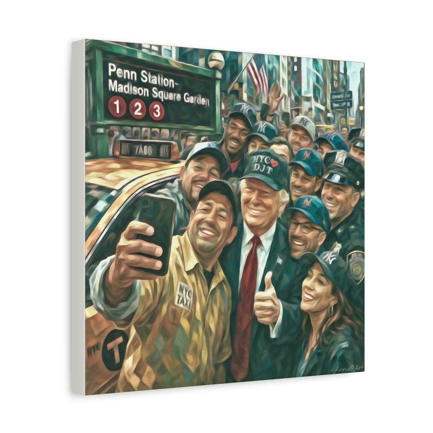 NYC❤️DJT—Trump New York Taxi Selfie Matte Canvas Wall Art — Stretched 1.25"
