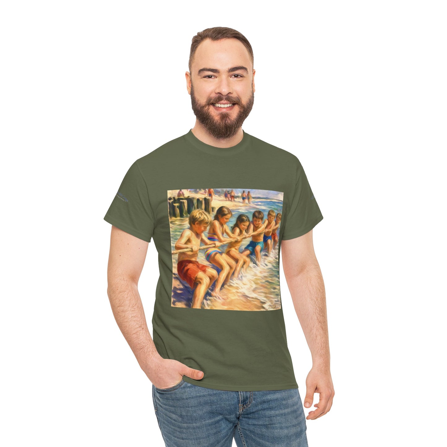 Honeysuckle Lodge Vintage Beach Print tee shirt front/back ("Honeysuckle Lodge - 50+ years of fun in the sun")