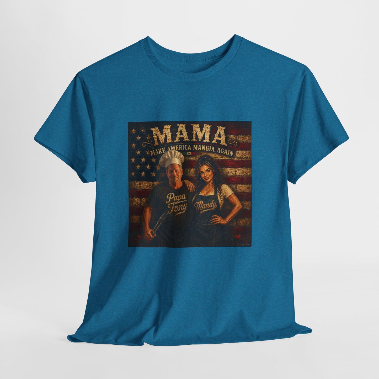 CUSTOM for MANDY—Mama Pizza Team T-Shirt — Retro American Flag Pizza Chef Graphic Tee