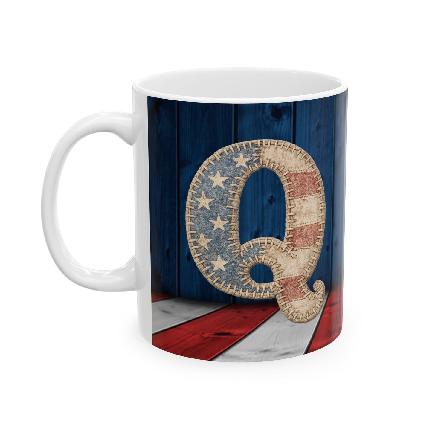Q Patriotic Rustic American Flag Ceramic Mug (11oz & 15oz)