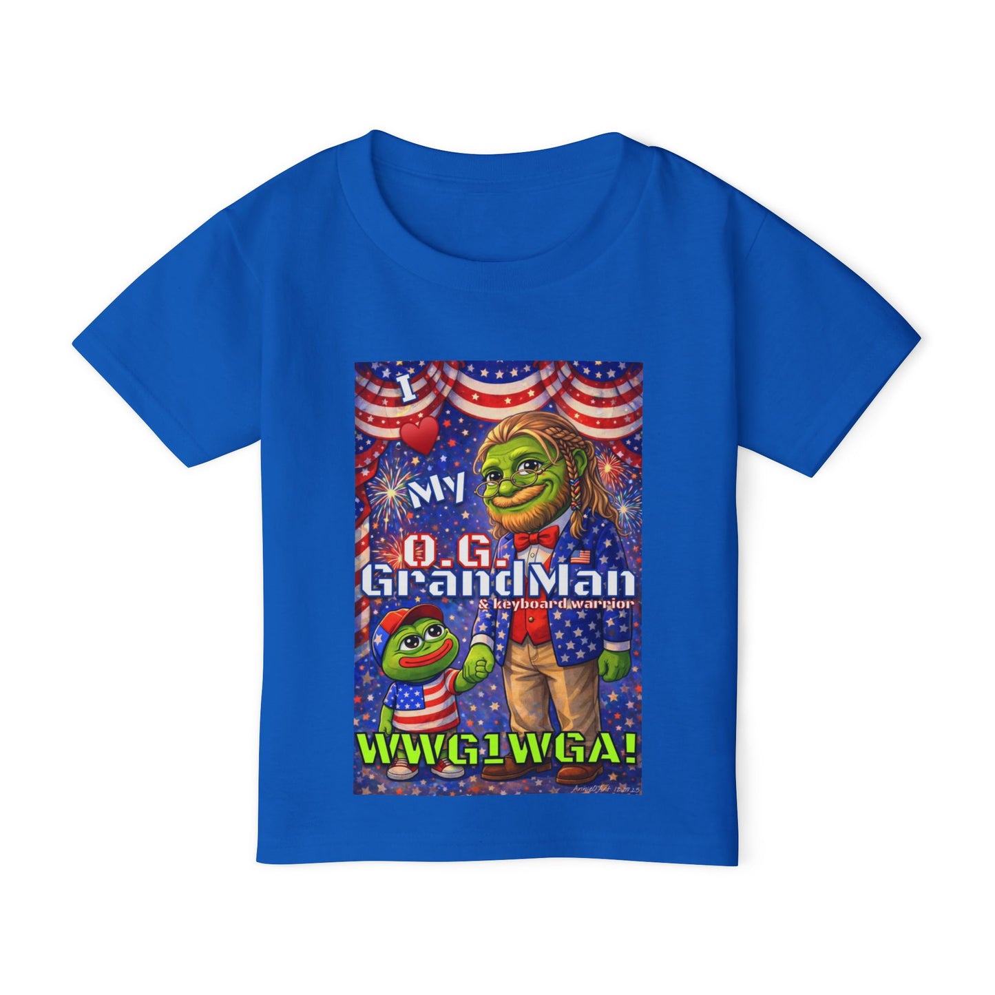 GrandMan/Grandpa Anons & Keyboard Warriors — "I ♥️ My O.G. GrandMan" Patriotic Frog Kids Tee (WWG1WGA)