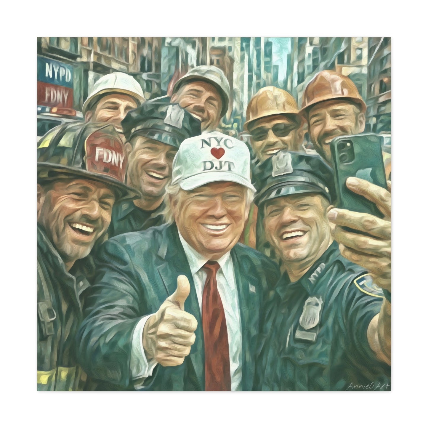Trump ‘NYC❤️DJT’ - THE Blue-Collar-Billionaire w/ NYC Working Guys —Matte Canvas Print