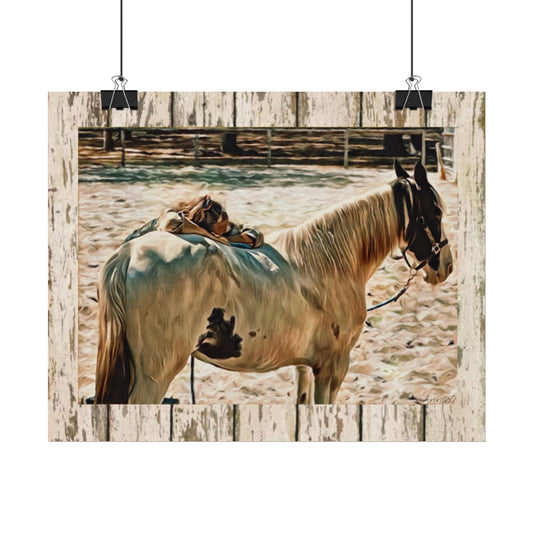 Horse Matte Poster- Art Show Ribbon Winner – Rustic Barnwood Art Print - Equine Therapy