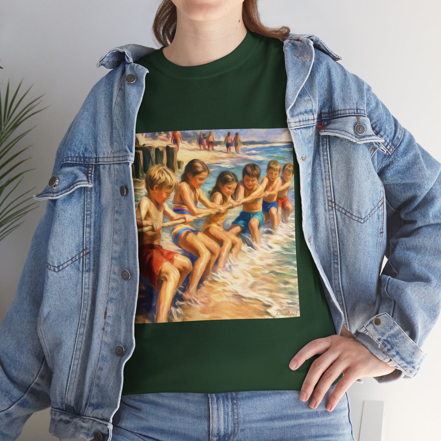 Honeysuckle Lodge Vintage Beach Print tee shirt front/back ("Honeysuckle Lodge - 50+ years of fun in the sun")
