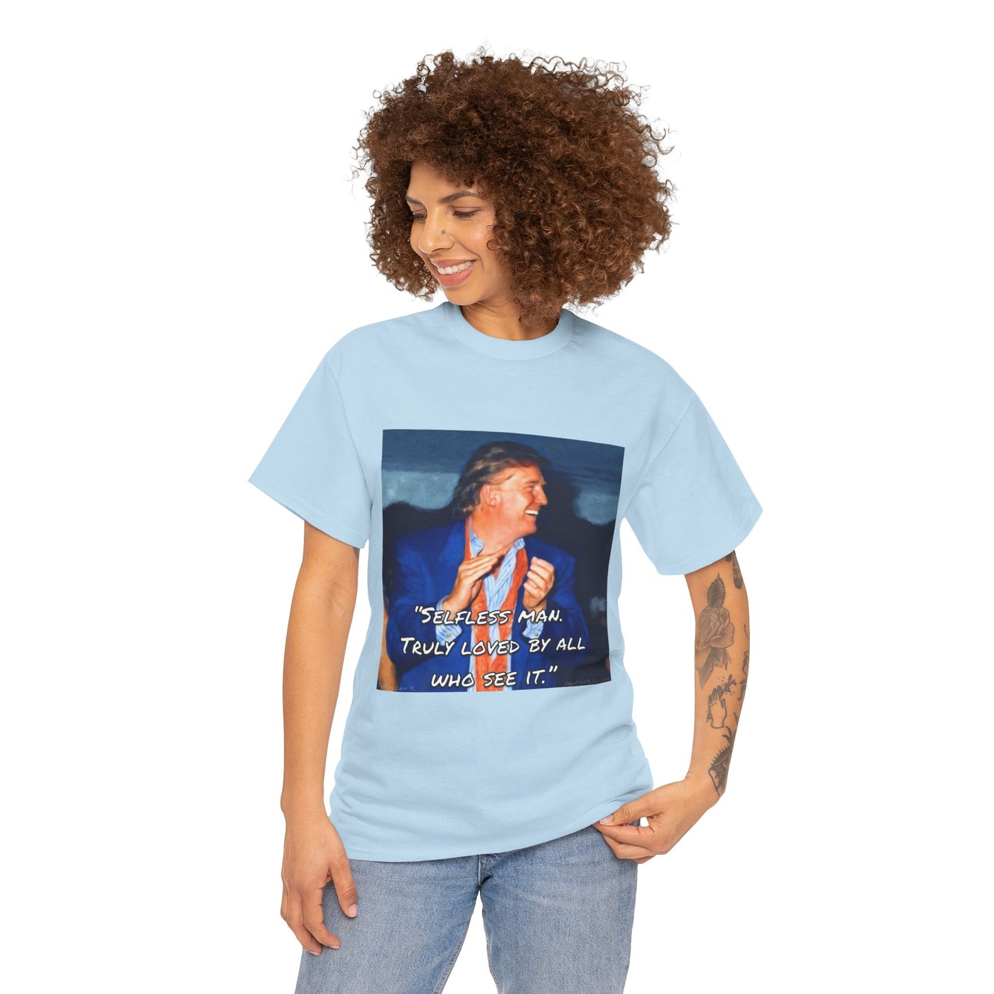 Vintage Portrait Tee with Quote – “Selfless Man, Truly Loved by All Who See It”
