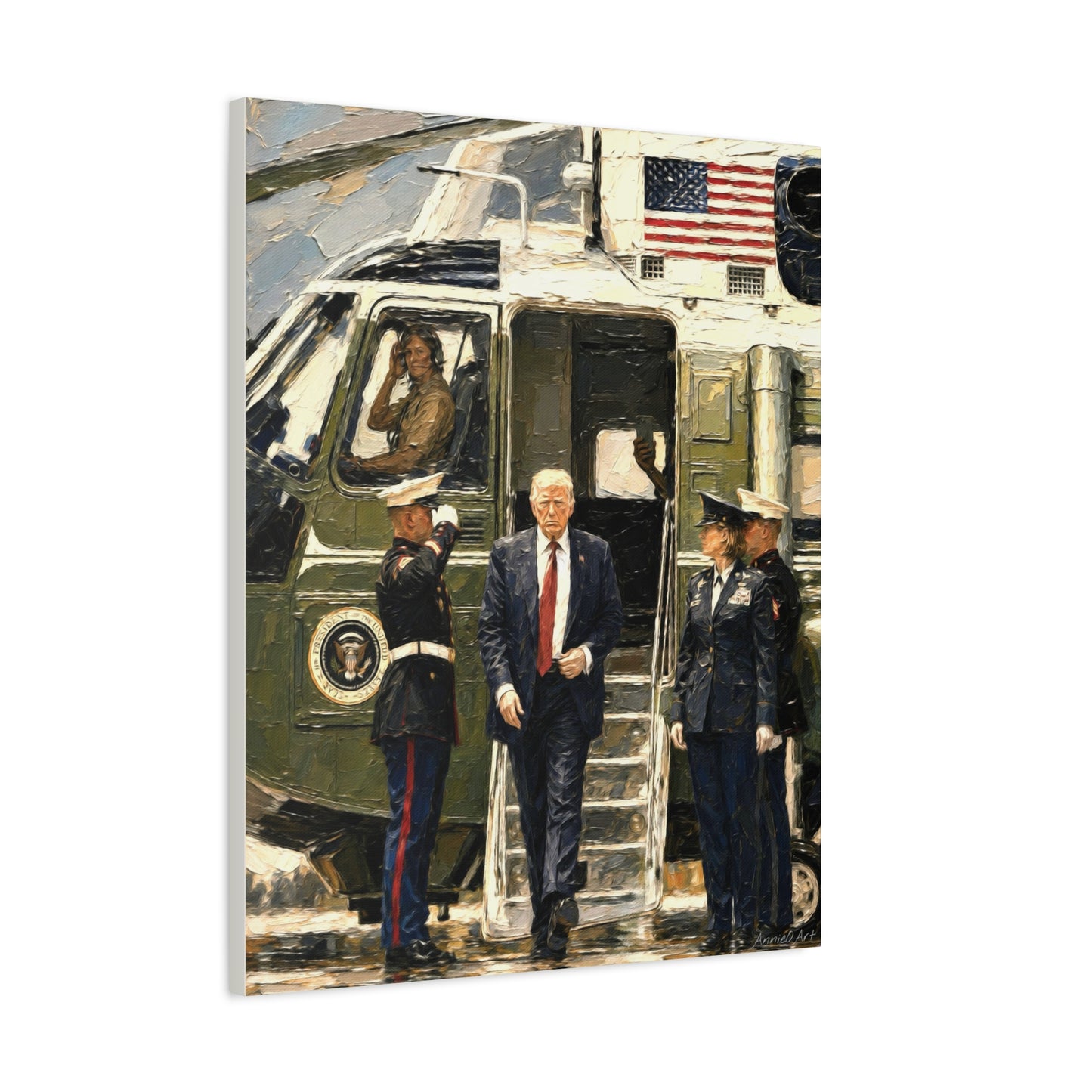 Presidential Arrival Canvas Print — Trump Disembarking Marine One, Matte Stretched Wall Art