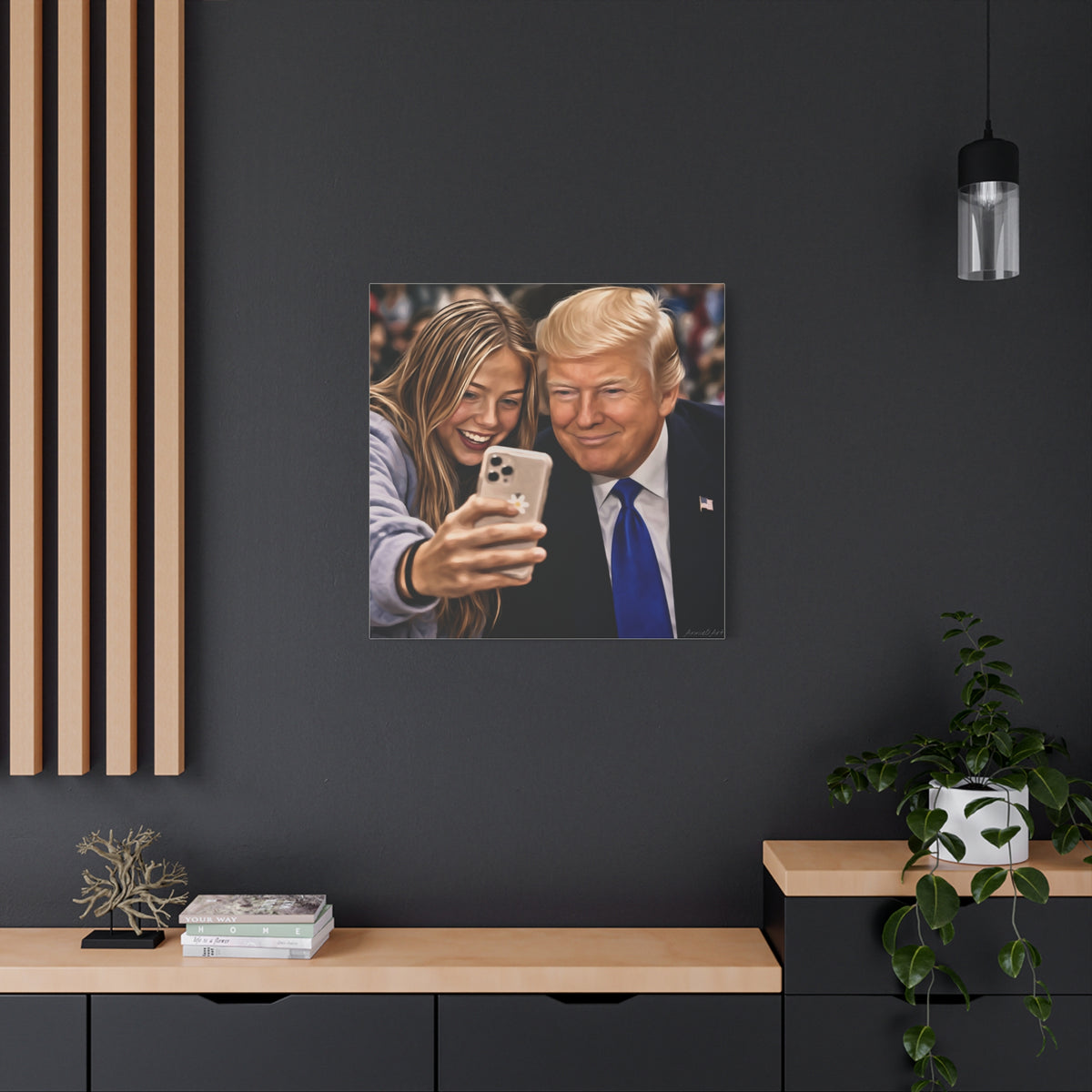 Trump Figure Selfie Matte Canvas Print