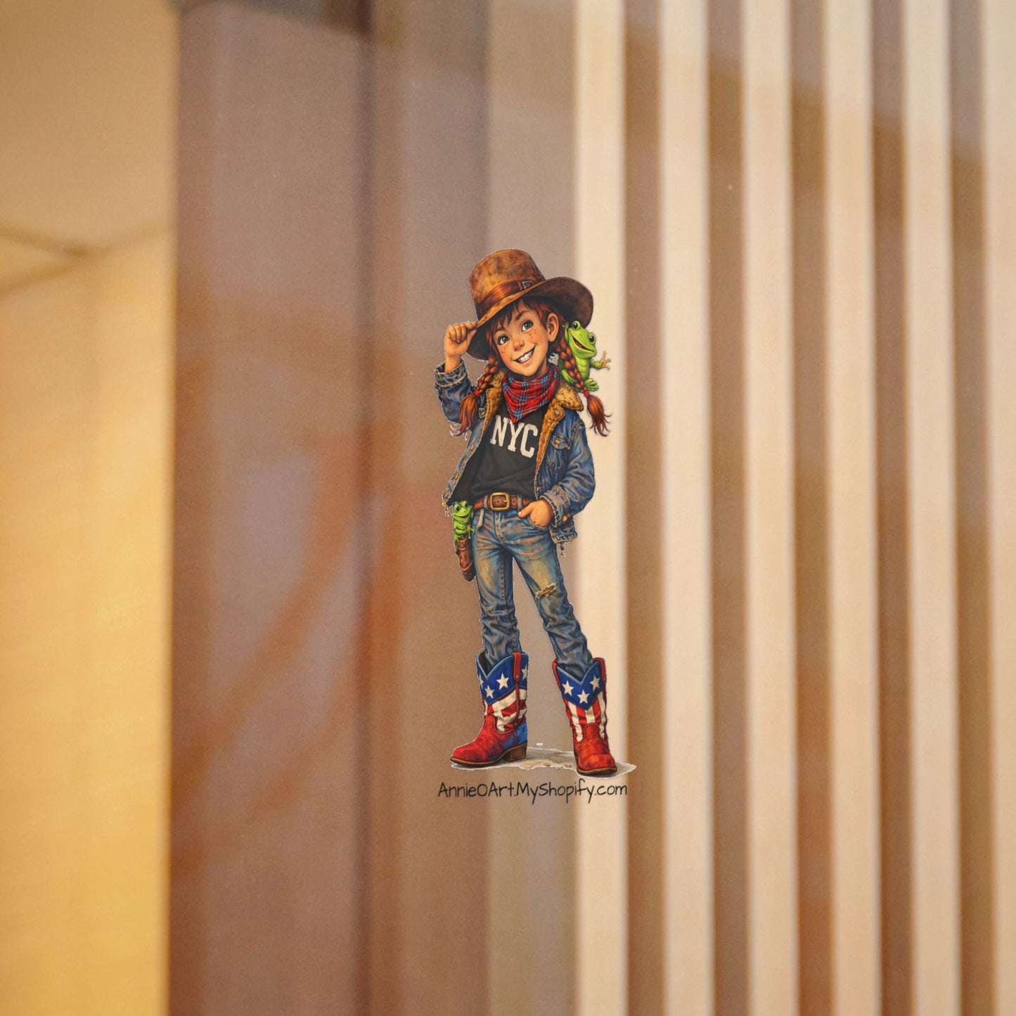AnnieO Cowboy Kid Die-Cut Sticker — Cute Western NYC/Pepe Design