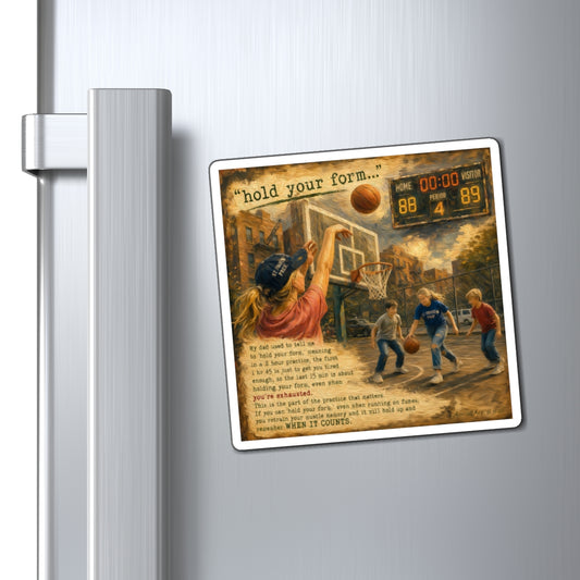 Basketball Magnet — "Hold Your Form" Inspirational Sports Refrigerator Magnet—Dad Wisdom