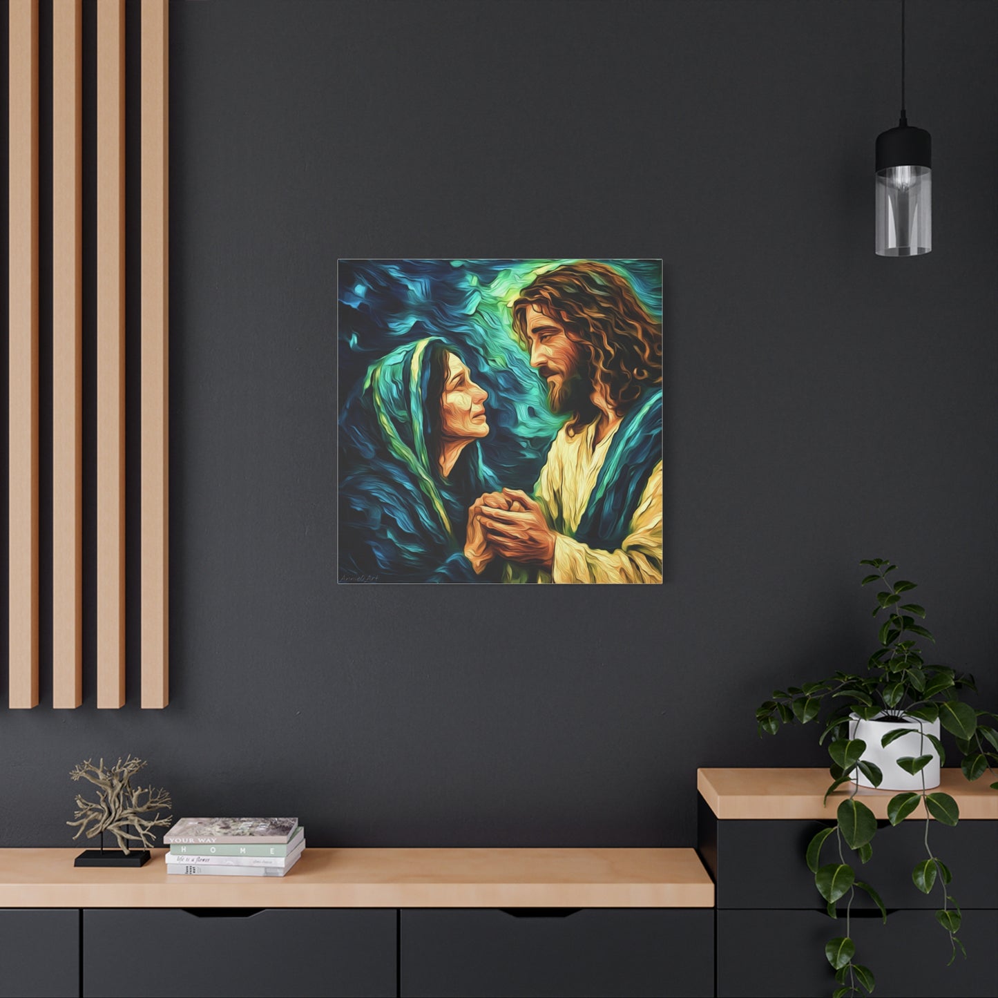 Jesus Comforting Mother Mary—Matte Canvas Wall Art