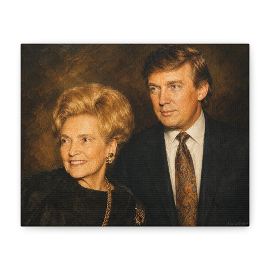 Trump with his Mom—Vintage Portrait Canvas Print — Classic Stretched Matte Wall Art