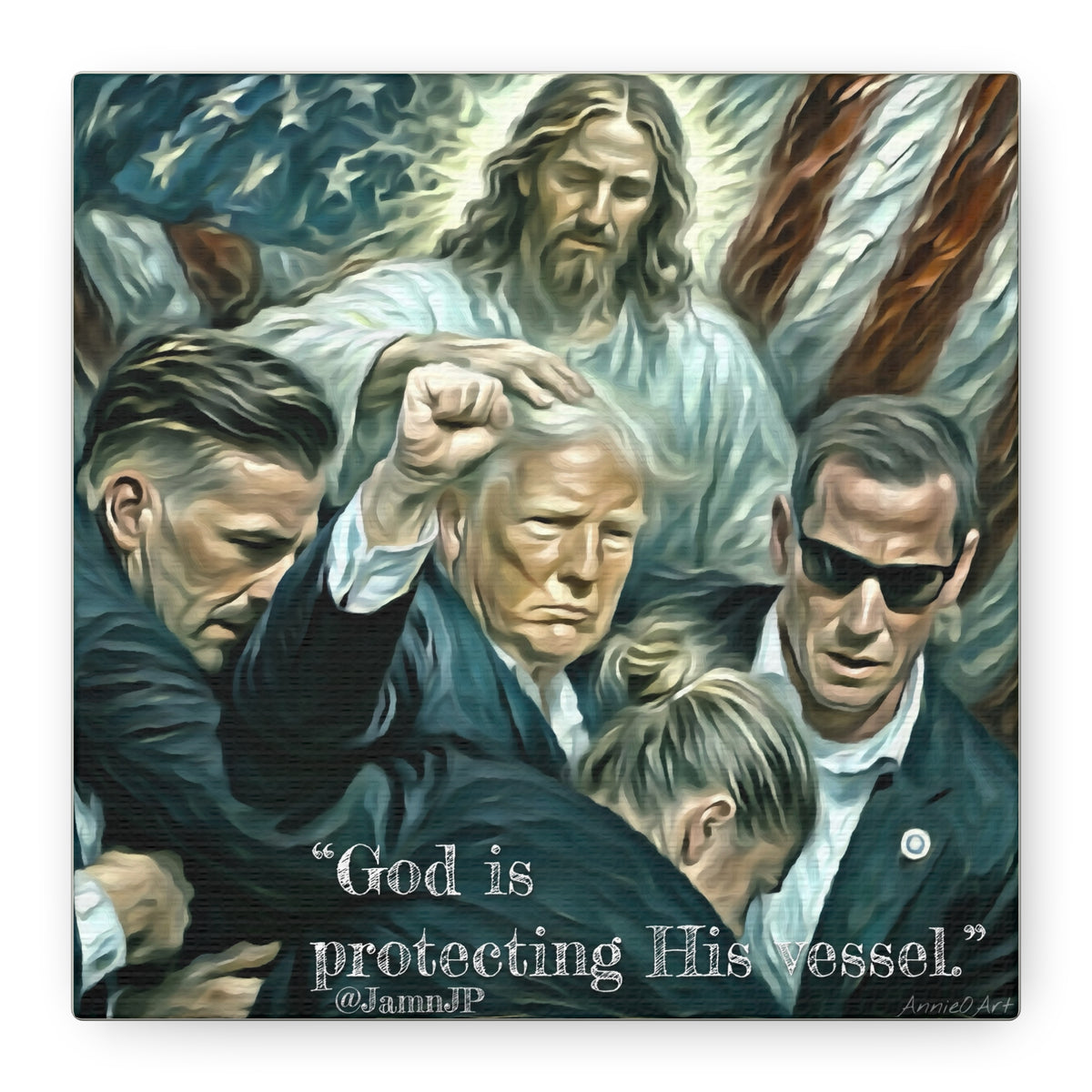 Jesus Blessing Trump— Patriotic Canvas Art — "God Is Protecting His Vessel"