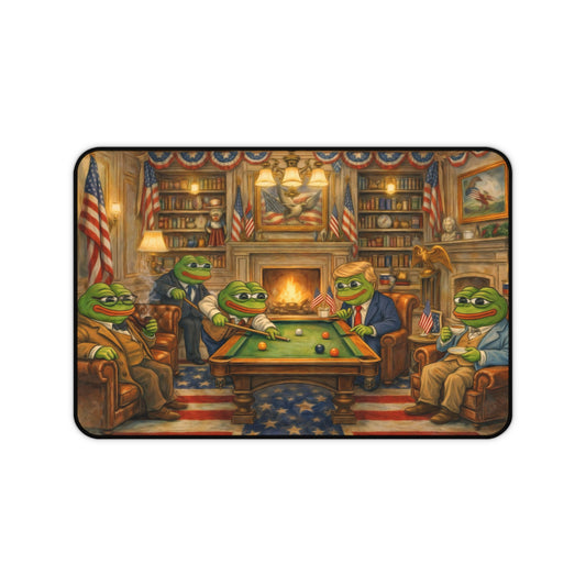 Desk Mat — Patriotic Pepe Frog & Trump playing pool,Gaming/Office Desk Mat with 'Pepe' Club Portrait