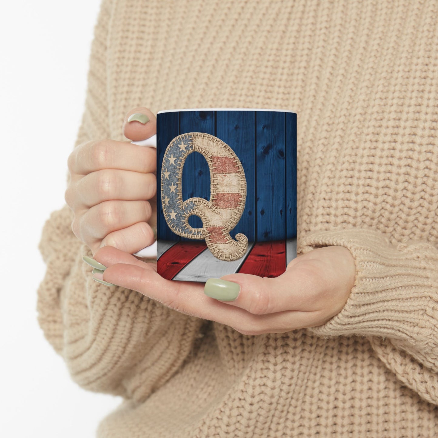 Q Patriotic Rustic American Flag Ceramic Mug (11oz & 15oz)