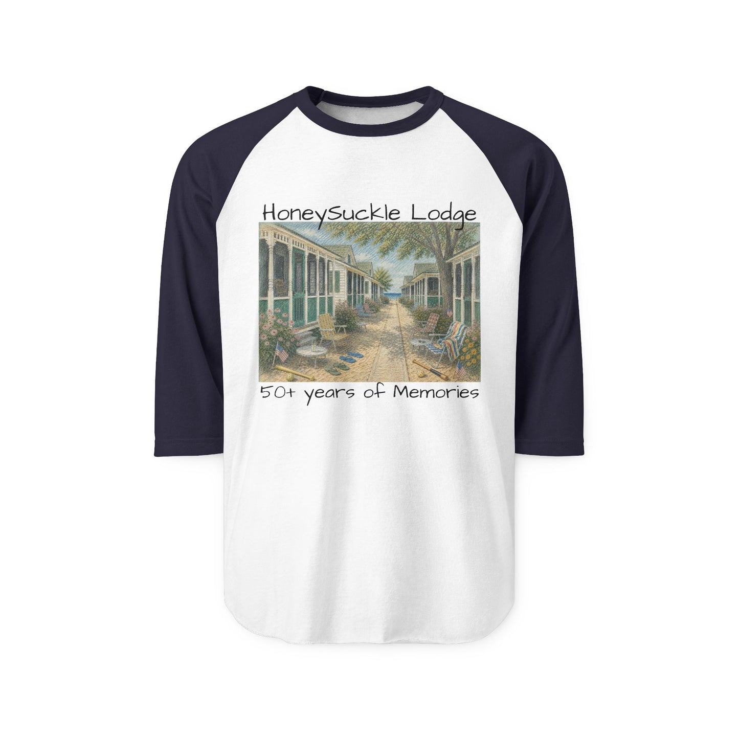 Beach Bungalow Raglan Shirt — Vintage Beach House Graphic
