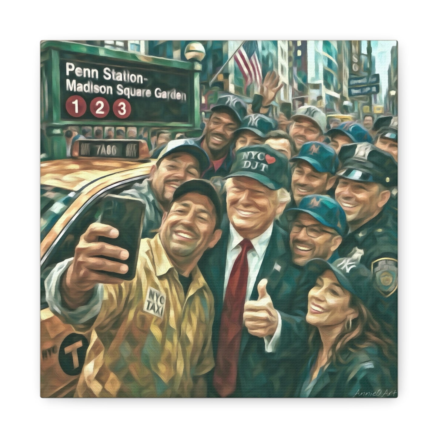 NYC❤️DJT—Trump New York Taxi Selfie Matte Canvas Wall Art — Stretched 1.25"