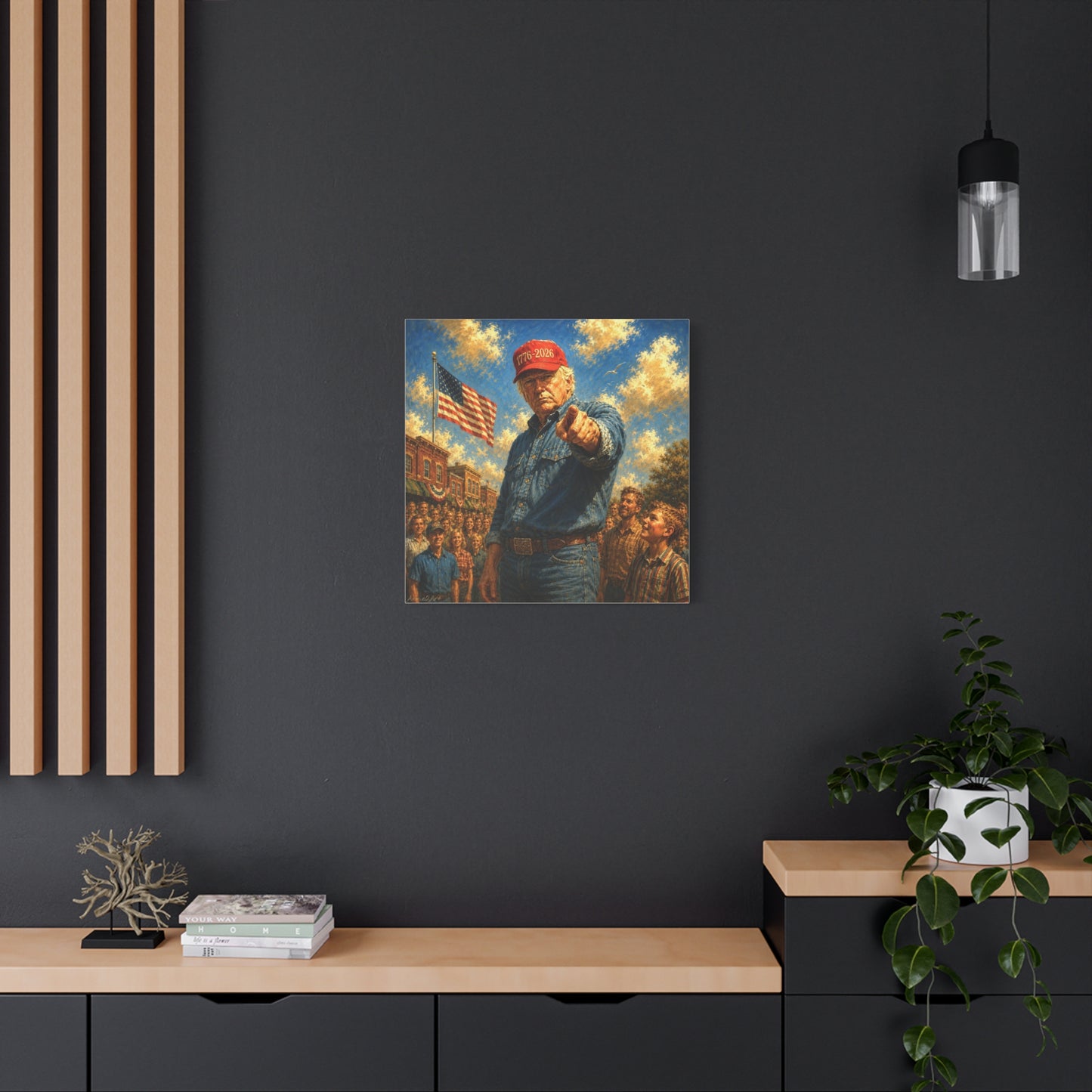 Trump Americana Patriotic Canvas Art - '1776-2026' Pointing Figure with American Flag