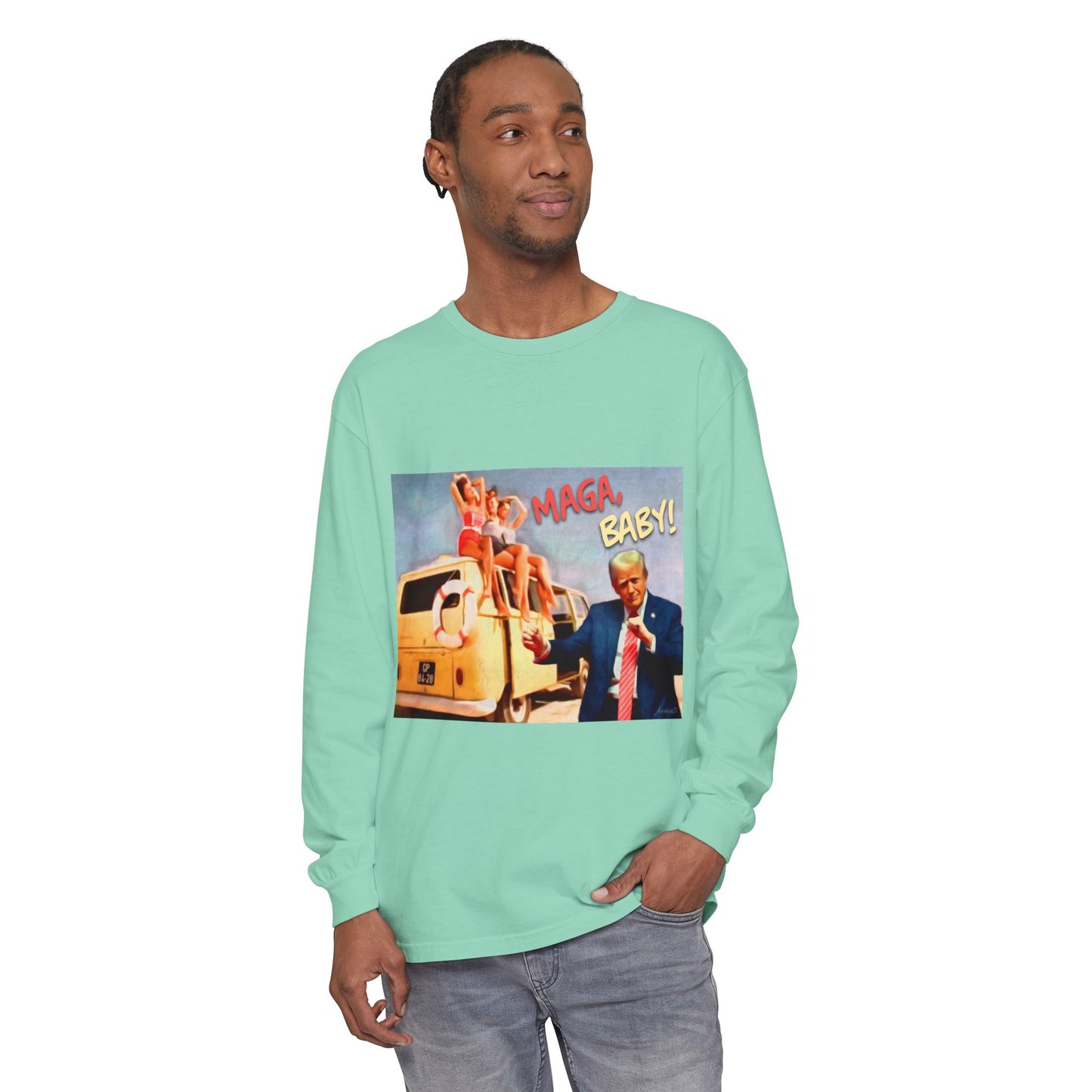 Being MAGA everywhere! Vintage Political Graphic Long Sleeve Tee — "MAGA Baby!" Design
