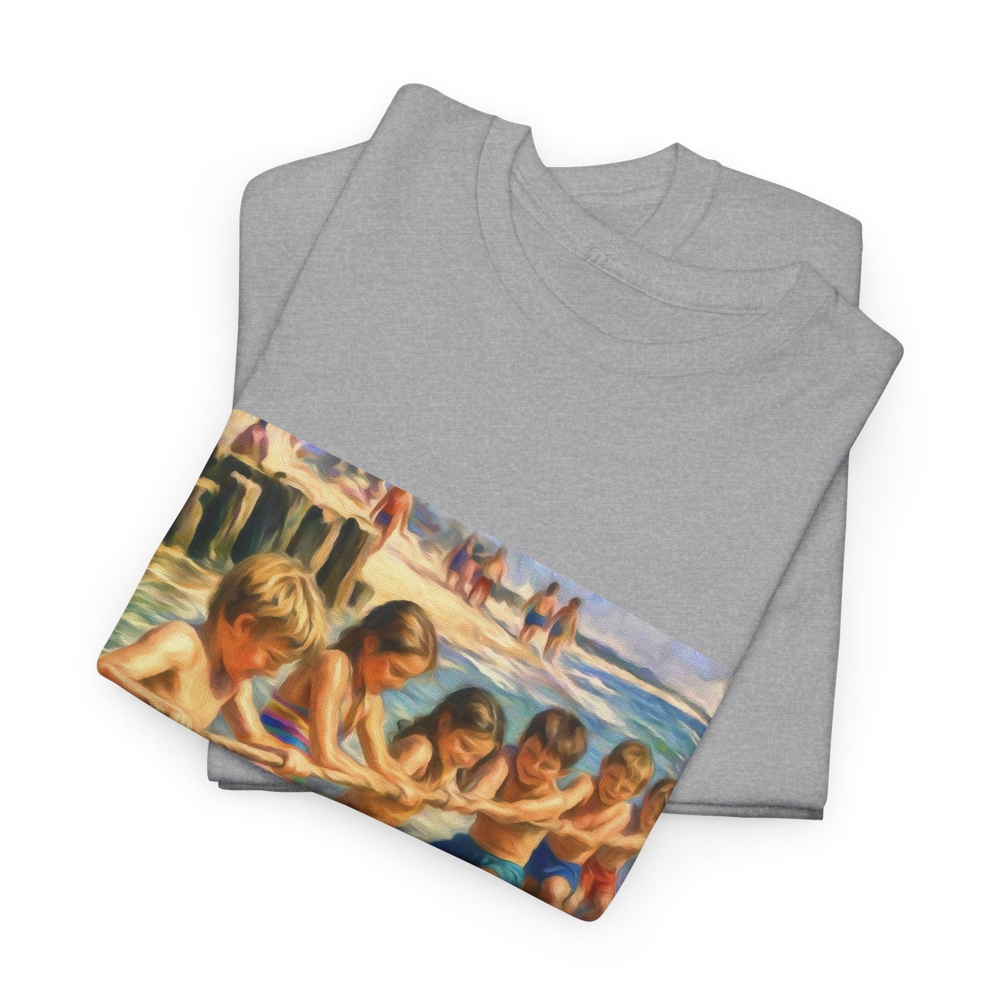 HoneySuckle Lodge Vintage Beach T-Shirt — "50+ years of fun in the sun" Retro Kids on Shore Design