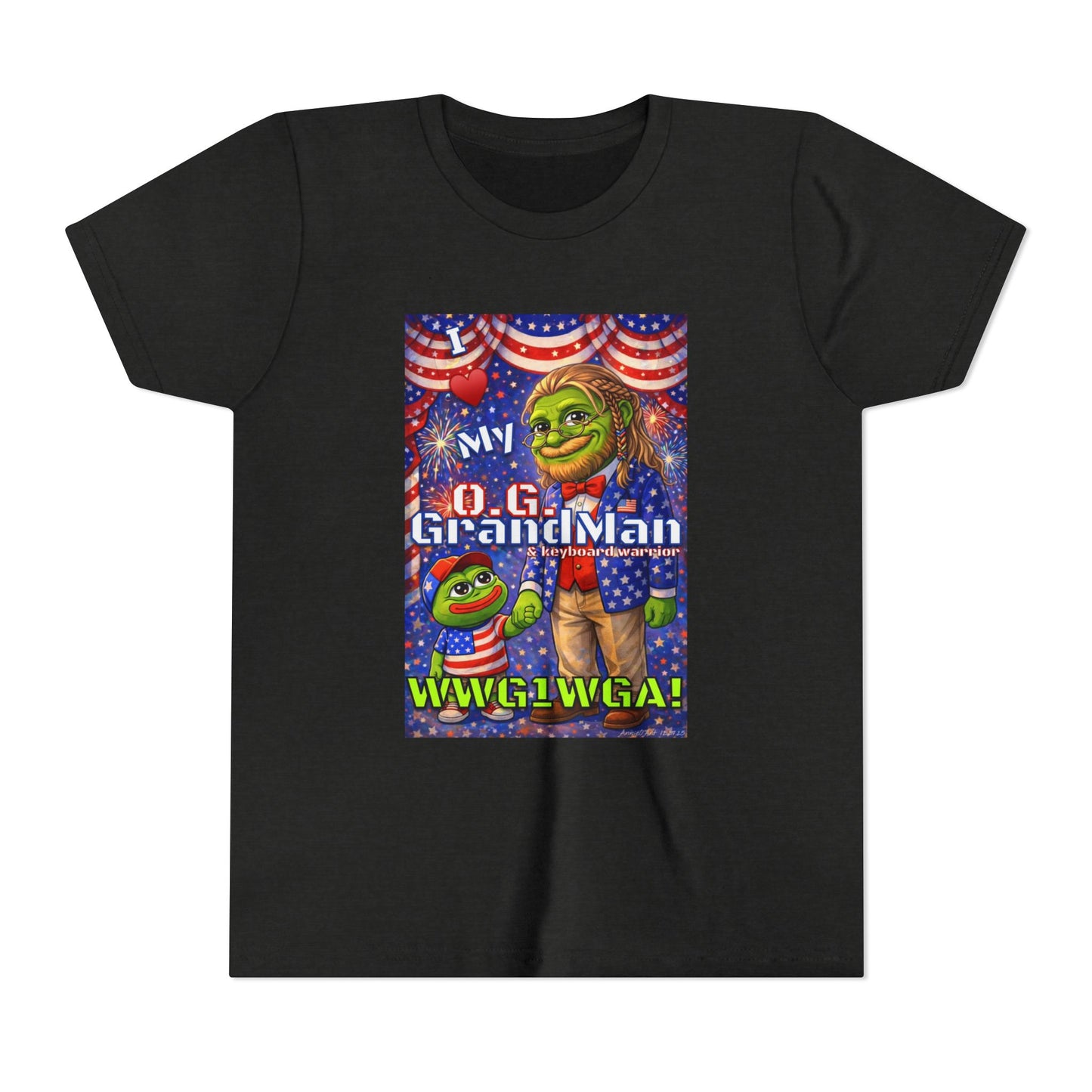 GrandMan/Grandpa Keyboard Warriors for your Littles - “I ♥️ My O.G. GrandMan" Patriotic Pepe WWG1WGA Kids T-Shirt