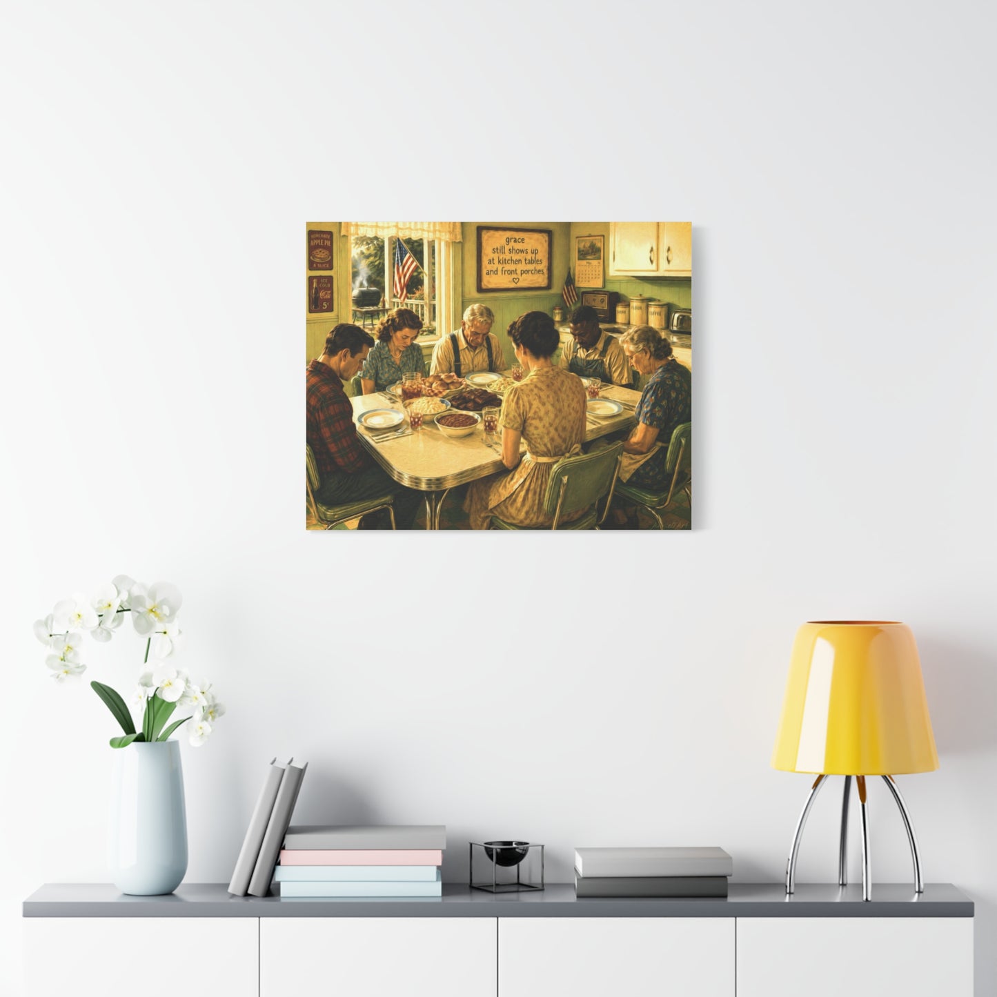 Vintage ‘Giving Thanks’ Family Prayer Canvas Wall Art
