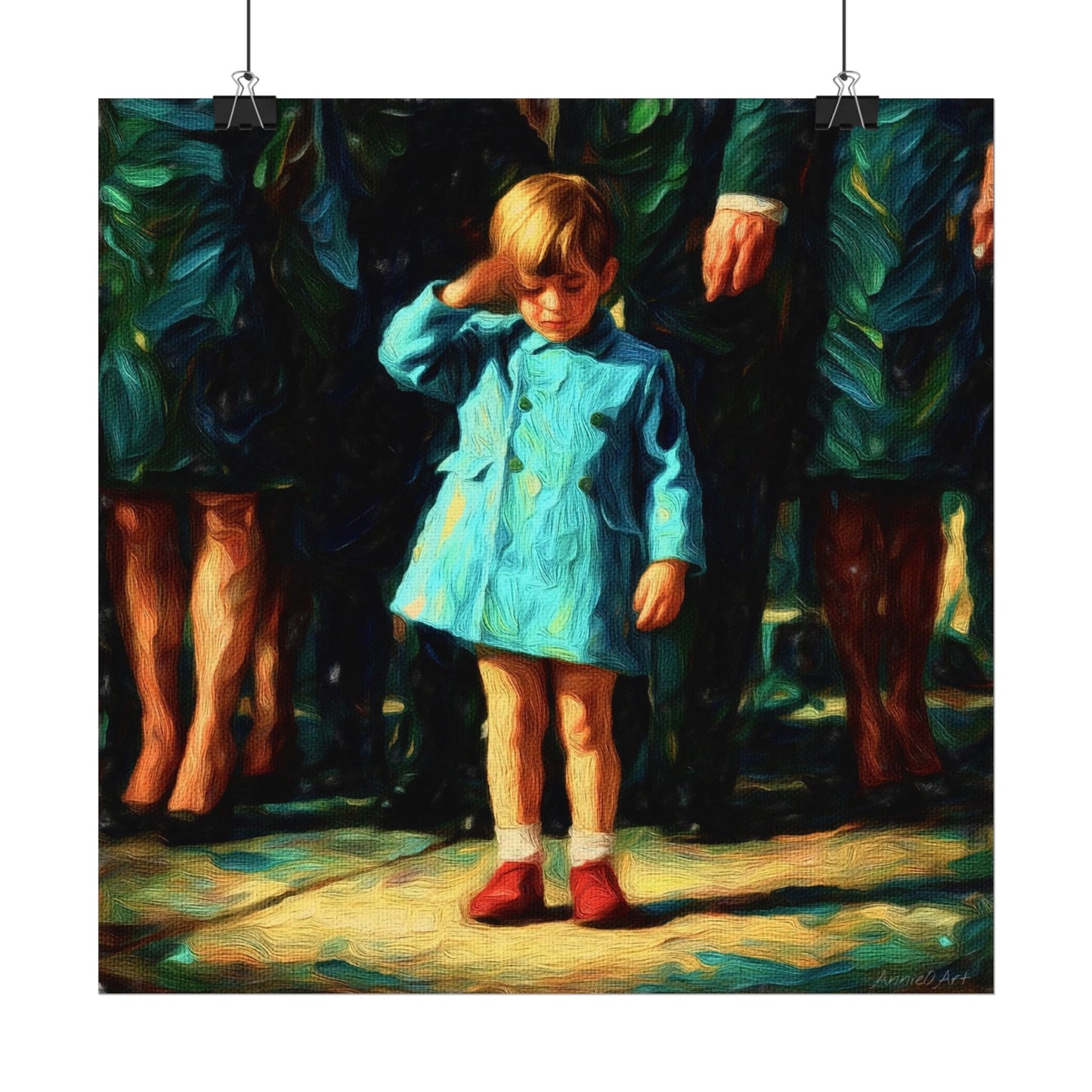 JFK Jr. ‘The Salute’—Textured Vintage Child in Blue Coat Art Print Poster