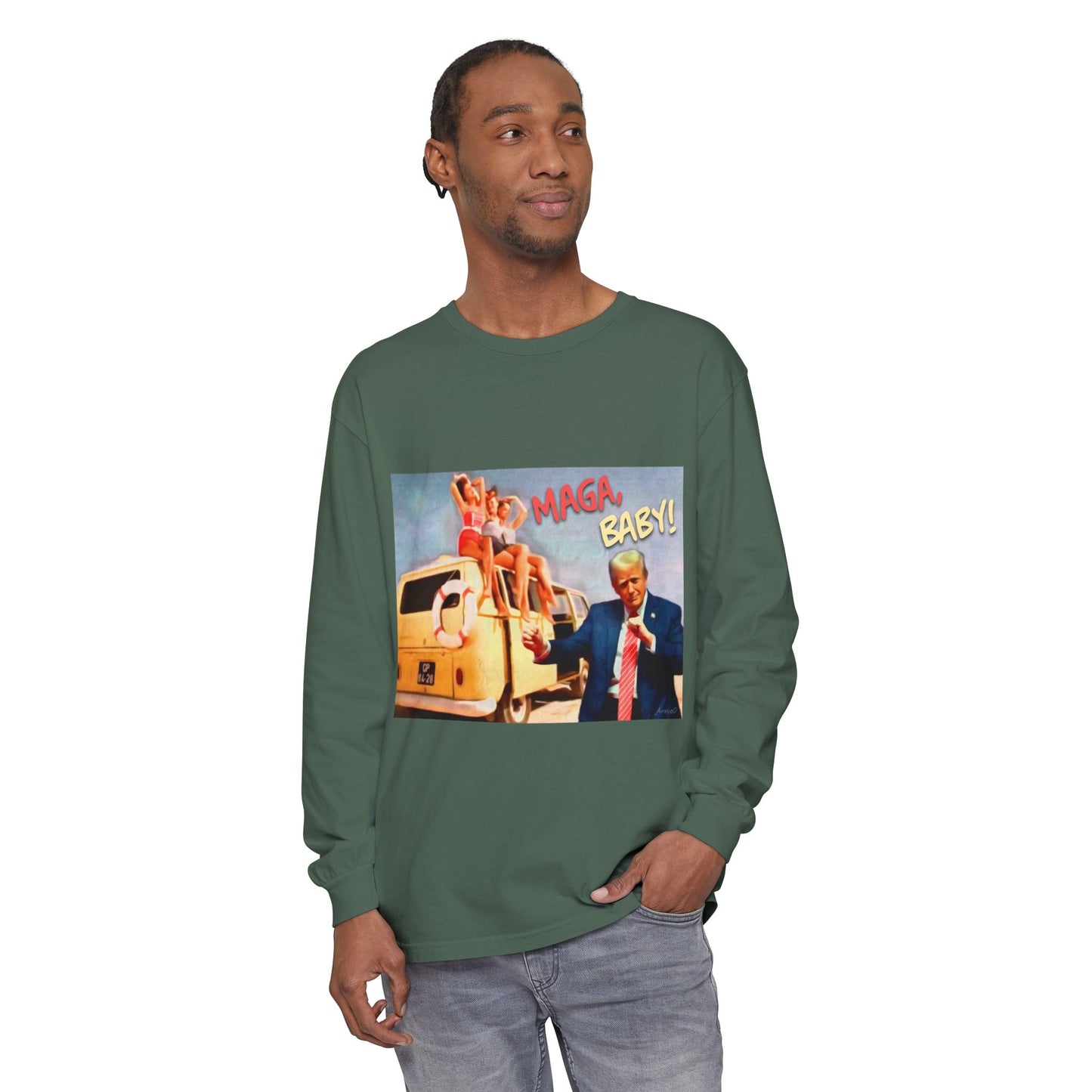Being MAGA everywhere! Vintage Political Graphic Long Sleeve Tee — "MAGA Baby!" Design