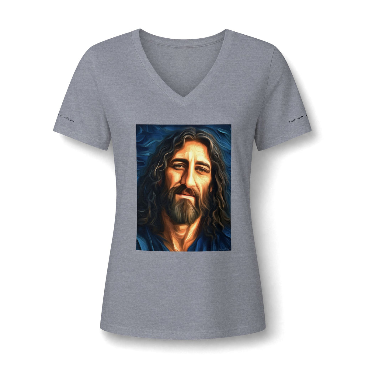 Women's V-Neck Tee — Stylized Jesus Portrait Graphic Tee