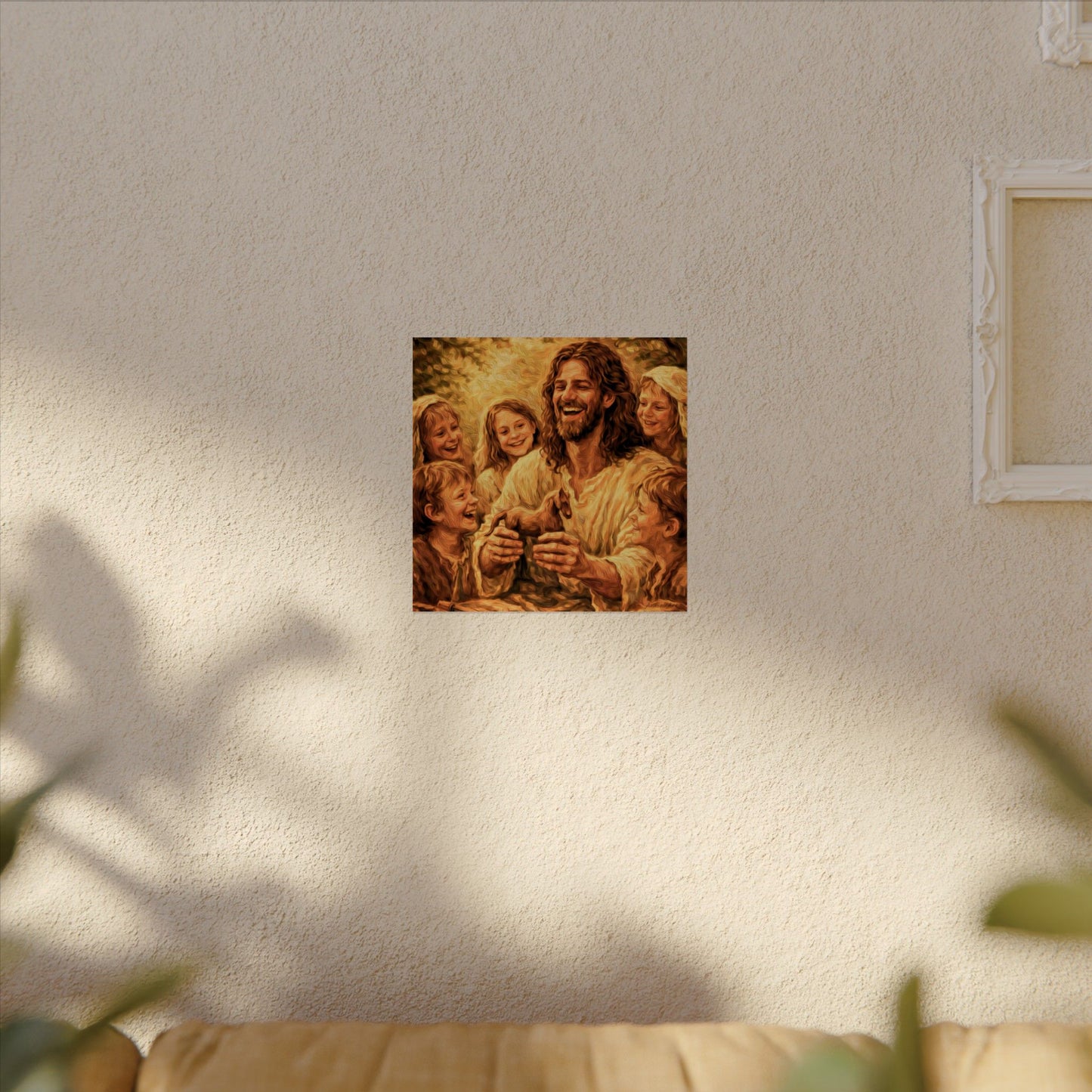 Jesus with Children Watercolor Poster — Textured Matte Religious Wall Art