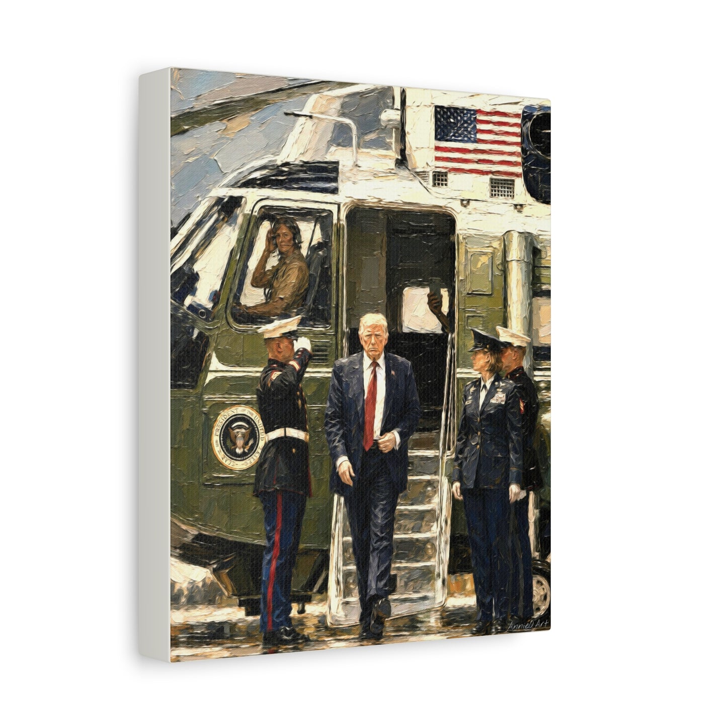 Presidential Arrival Canvas Print — Trump Disembarking Marine One, Matte Stretched Wall Art