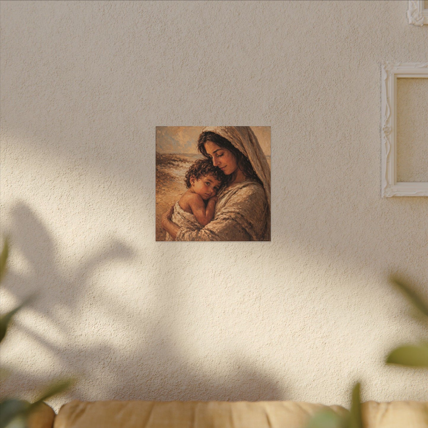 Mary and Jesus Matte Canvas Wall Art — Tender Embrace Spiritual Nursery Decor