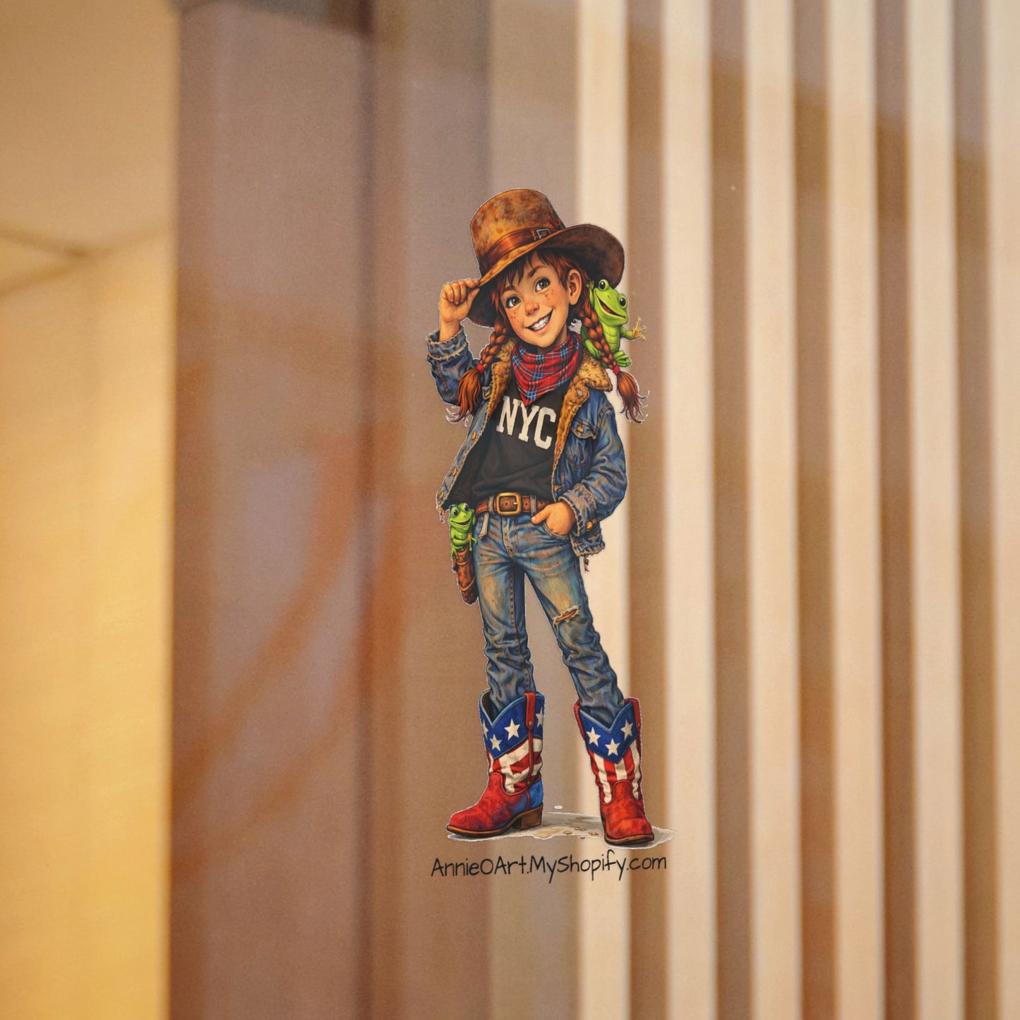 AnnieO Cowboy Kid Die-Cut Sticker — Cute Western NYC/Pepe Design
