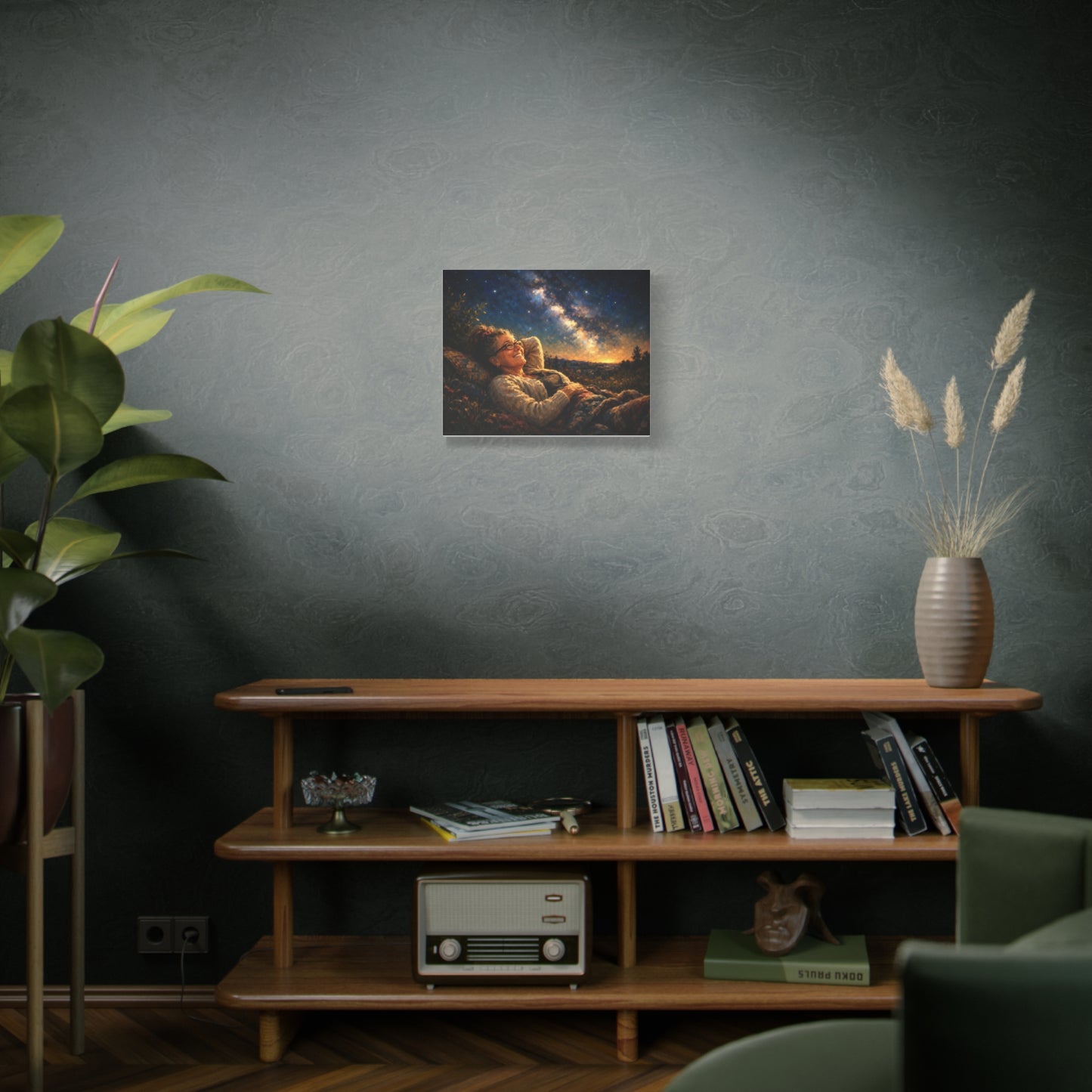 Stargazer Woman Canvas Art — Milky Way Night Sky Print