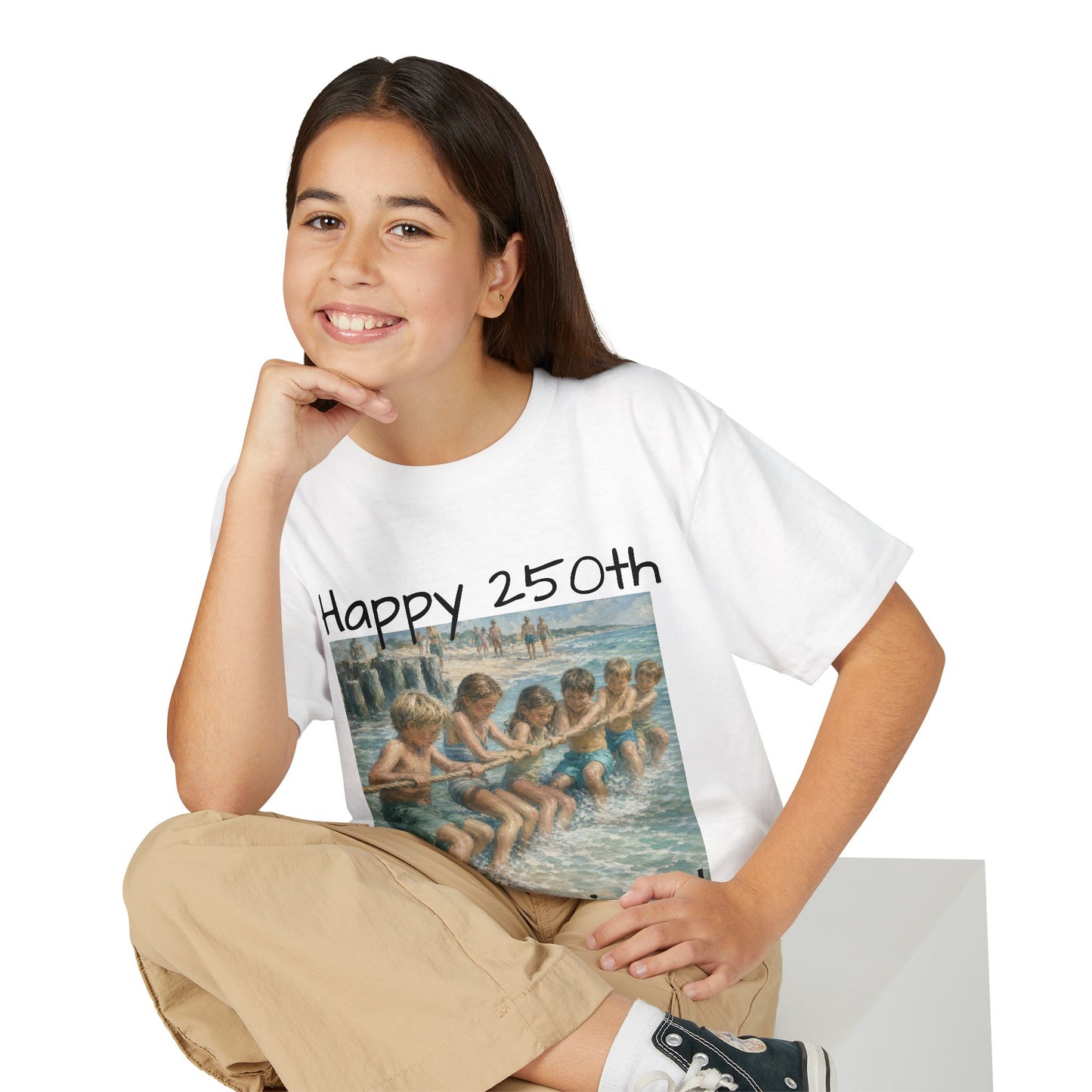 Youth Tee — "Happy 250th America!" Vintage Summer Beach Kids T‑Shirt