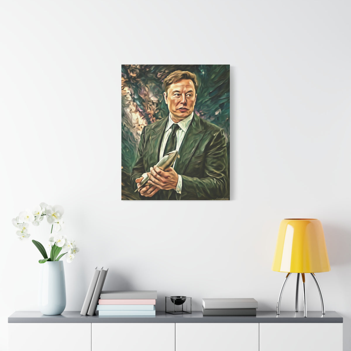 Elon Musk Holding Rocket, Oil-Paint Effect Canvas