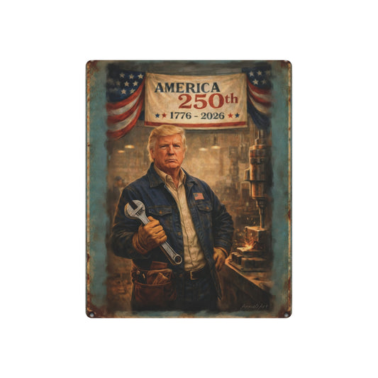 Trump America 250th Metal Sign – Patriotic Workshop Wall Art (1776–2026)- ManCave Art