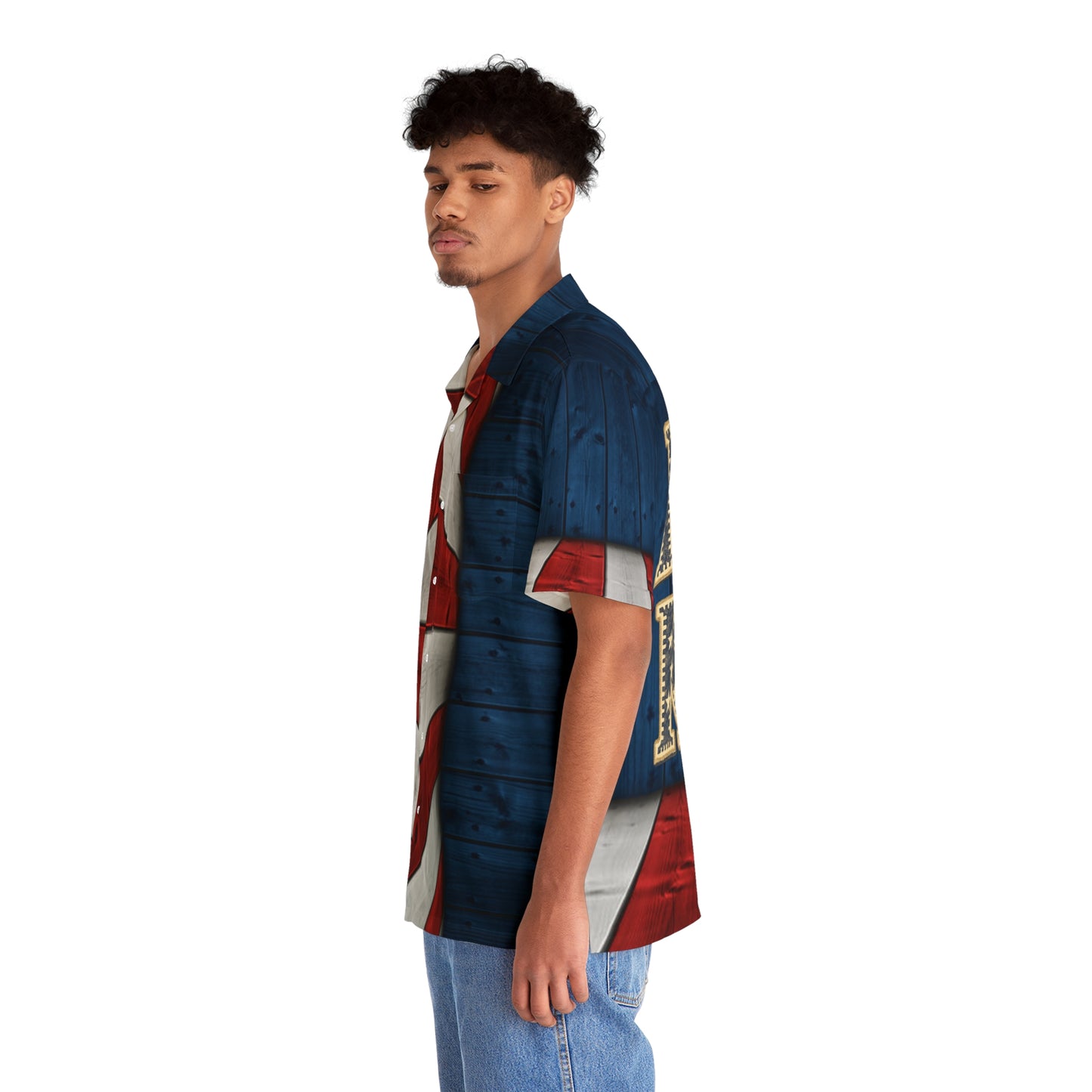 NYC Kid Patriotic Hawaiian Shirt — Red White Blue Flag Print