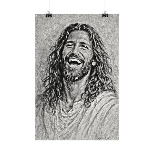 Jesus Laughing Watercolor Poster — Textured Matte Wall Art
