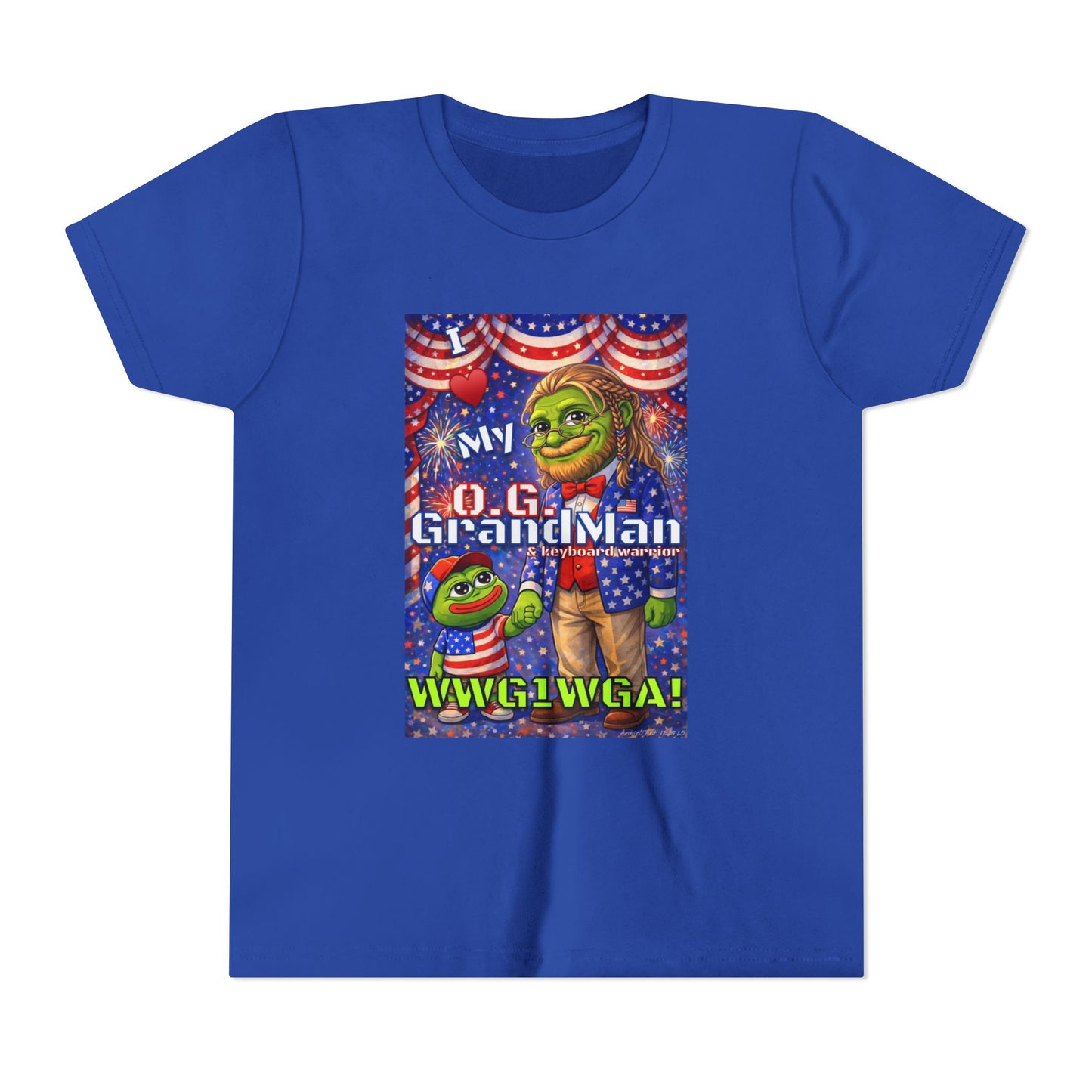 GrandMan/Grandpa Keyboard Warriors for your Littles - “I ♥️ My O.G. GrandMan" Patriotic Pepe WWG1WGA Kids T-Shirt