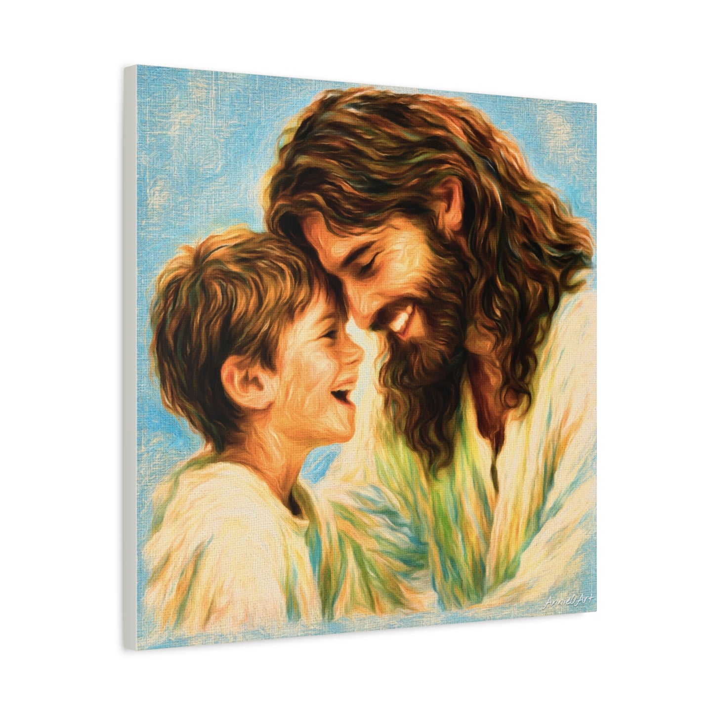 Smiling Jesus and Child Matte Canvas Wall Art