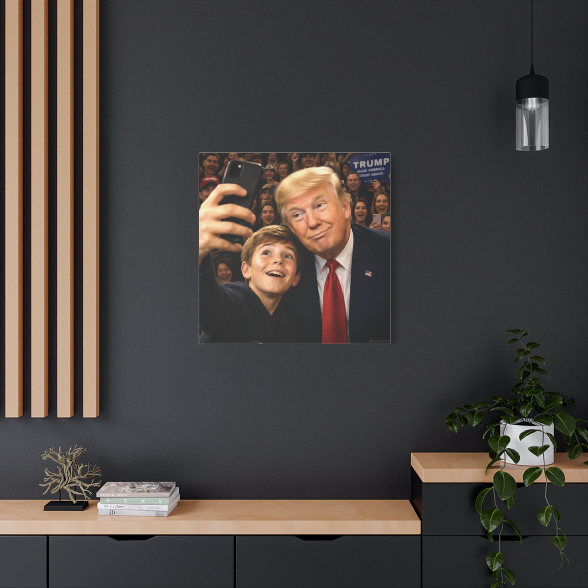 Trump Rally Canvas Wall Art — President Selfie Print on Stretched Matte Canvas
